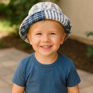 Ralph Lauren Polo Kids Patchwork Bucket Hat Blue White Sun Hat Toddler Boy-Girl